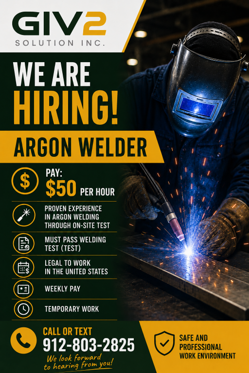 NOW HIRING – ARGON WELDERS